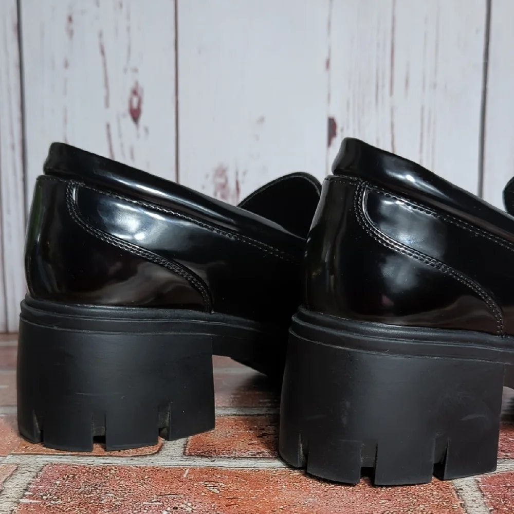 Dream Pairs Black Vegan Patent Leather Platform Loafers Chunky Lug Sole 8.5 7.5‎